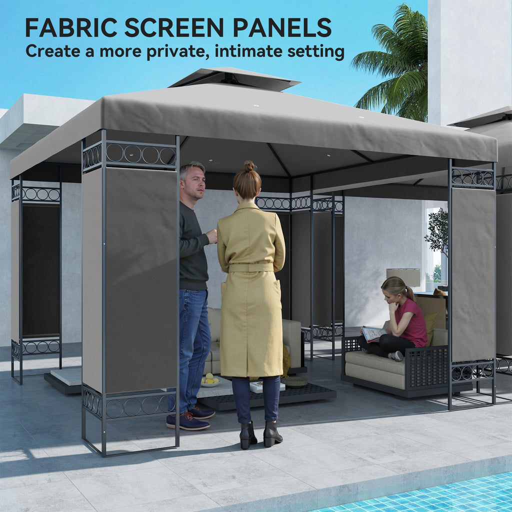 10 x 10 ft Canopy Gazebo with Double Roof and Mesh Screen Panels, Dark Grey
