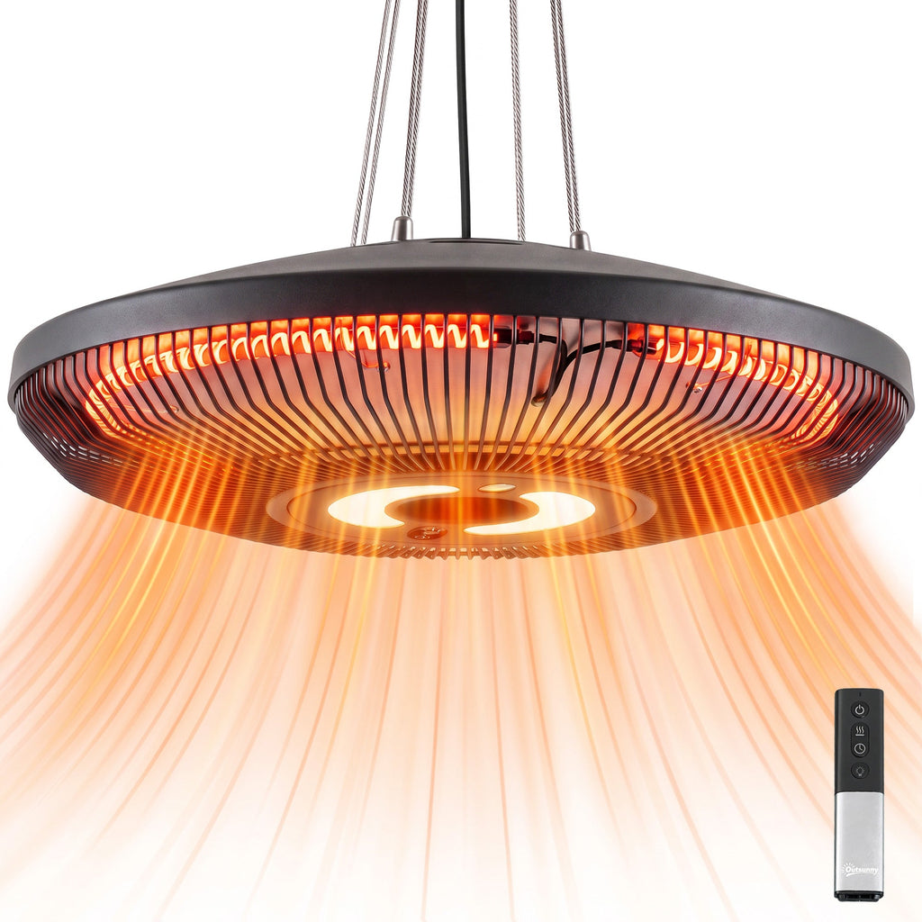 Electric Hanging Patio Heater with LED Light, 750/1500 W Infrared Heat & 24-Hour Timer