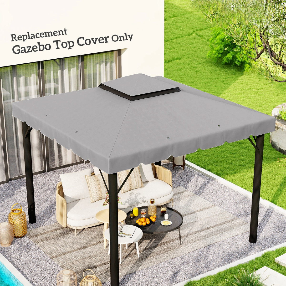10' x 10' Gazebo Replacement Top with Double Vented Roof for Outdoor Patio Use, Light Gray