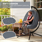 Hanging Egg Chair, Outdoor Indoor Swing Chair with Stand, Folding Basket and Thickened Cushion for Patio, Garden, Balcony, Grey