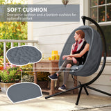 Hanging Egg Chair, Outdoor Indoor Swing Chair with Stand, Folding Basket and Thickened Cushion for Patio, Garden, Balcony, Grey
