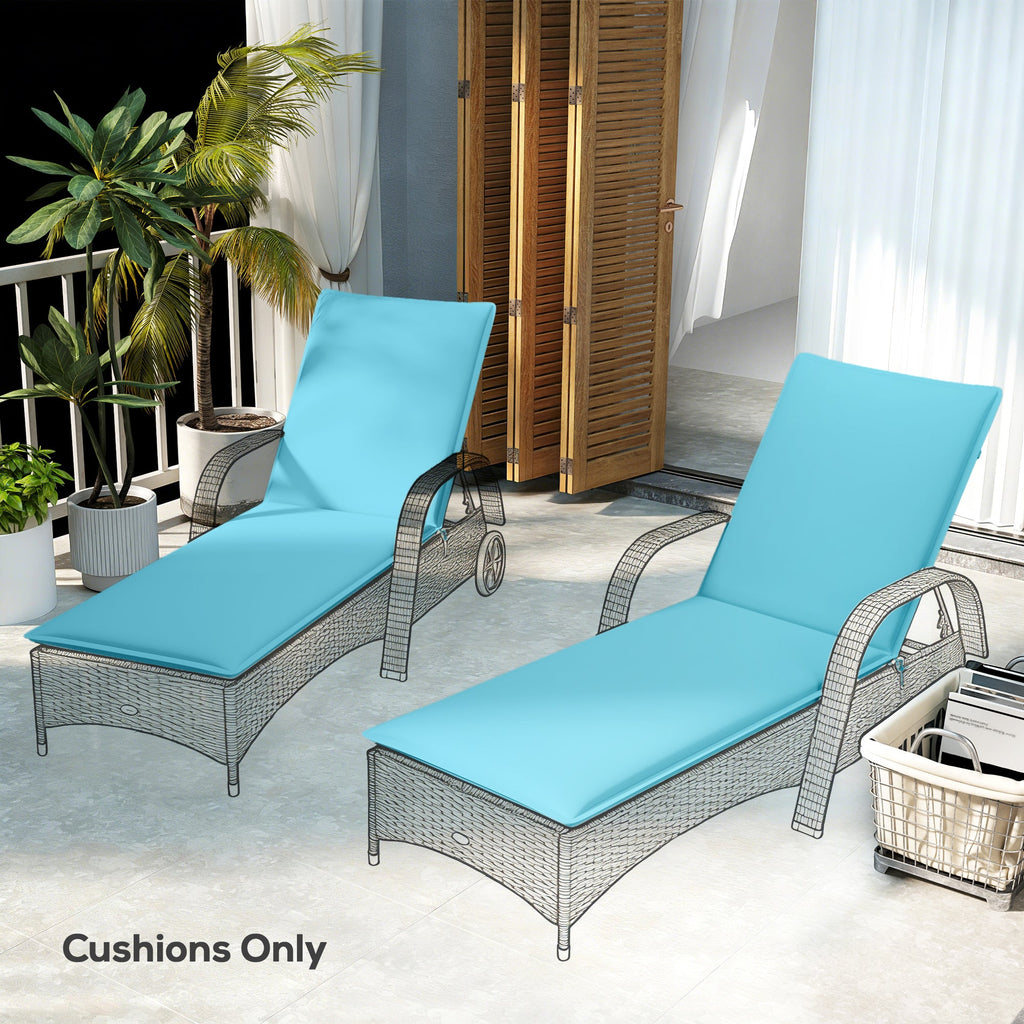 2-Piece Outdoor Lounge Chair Cushions, 76" x 23", Light Blue