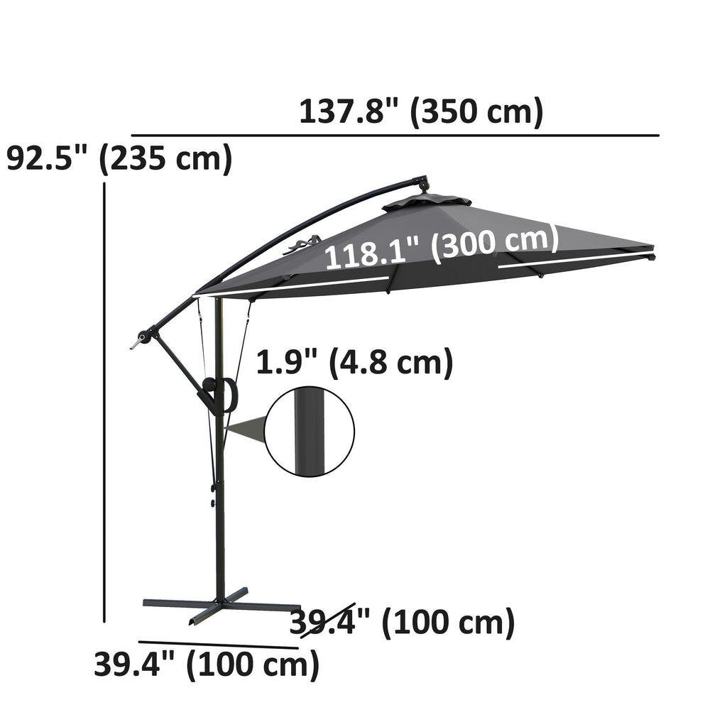 118.1" Offset Patio Umbrella with Cover, Tilt and Wind Strap, Grey