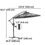 118.1" Offset Patio Umbrella with Cover, Tilt and Wind Strap, Grey