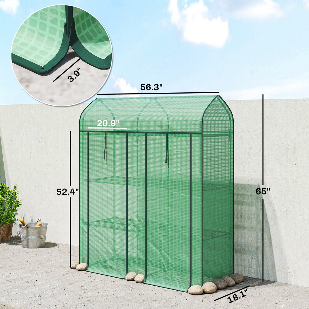 3-Tier Mini Greenhouse, 56.3" x 18.1" x 65", Green