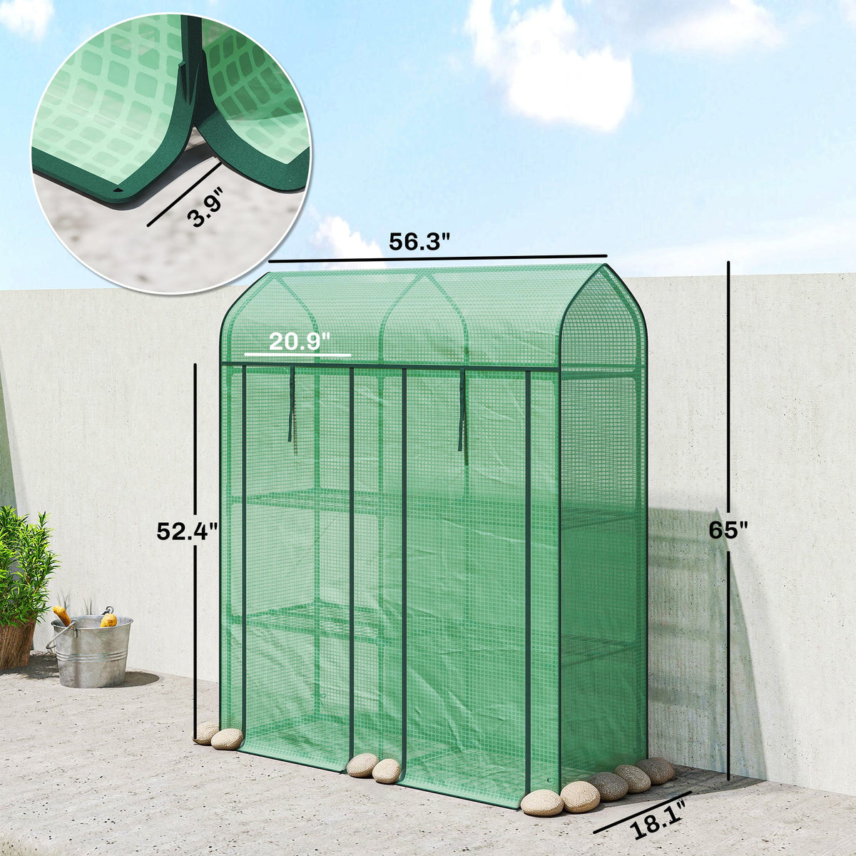 3-Tier Mini Greenhouse, 56.3" x 18.1" x 65", Green