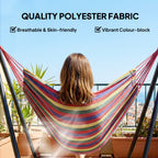 Fabric Patio Hammock with Steel Stand, Free-Standing Lounge Bed, Multi-Colored