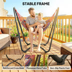 Fabric Patio Hammock with Steel Stand, Free-Standing Lounge Bed, Multi-Colored