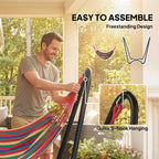 Fabric Patio Hammock with Steel Stand, Free-Standing Lounge Bed, Multi-Colored