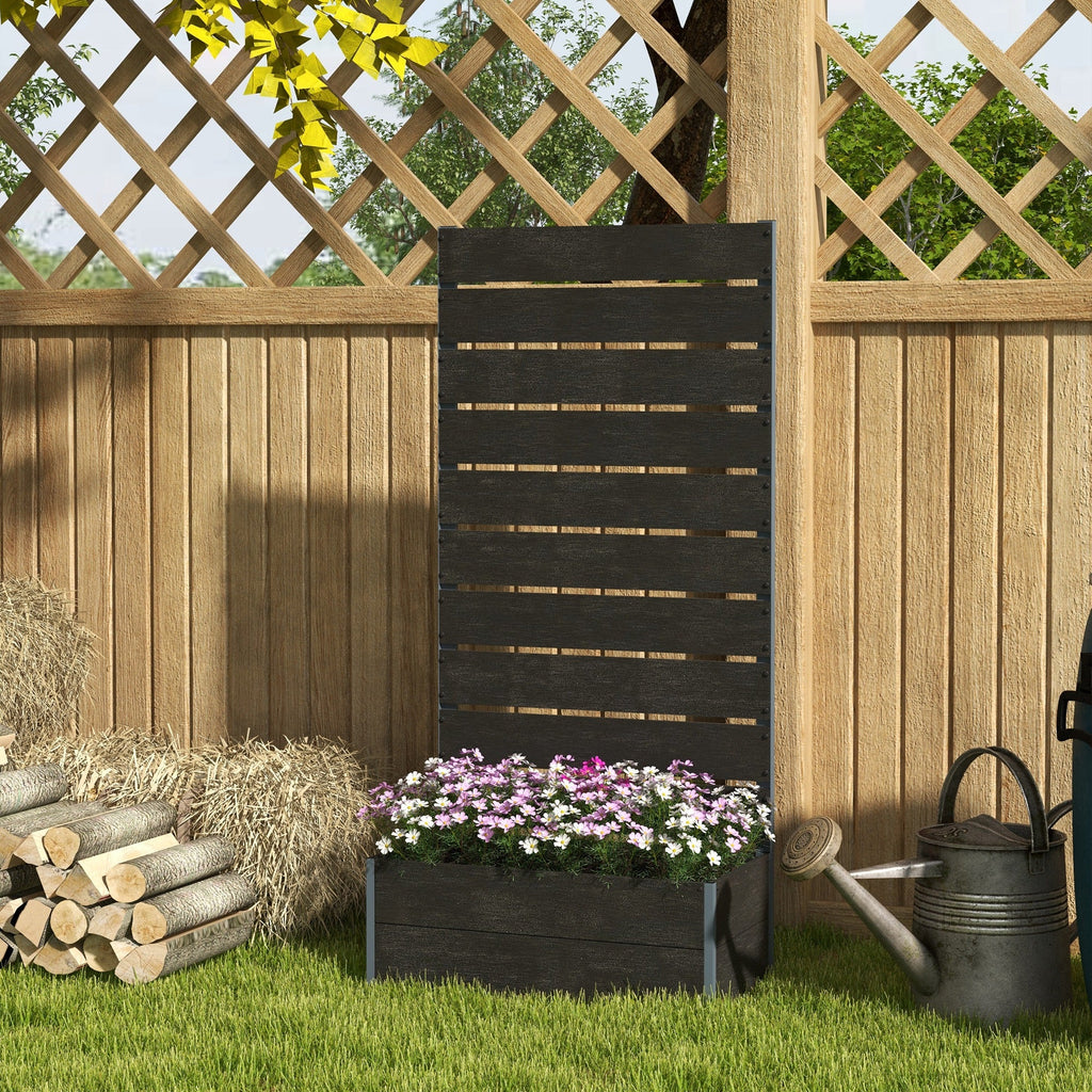 28" x 15" x 59" Raised Garden Bed with Trellis and Drain Gap, Black