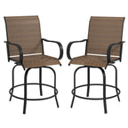2-Piece Swivel Outdoor Bar Stools with Armrests, Tan