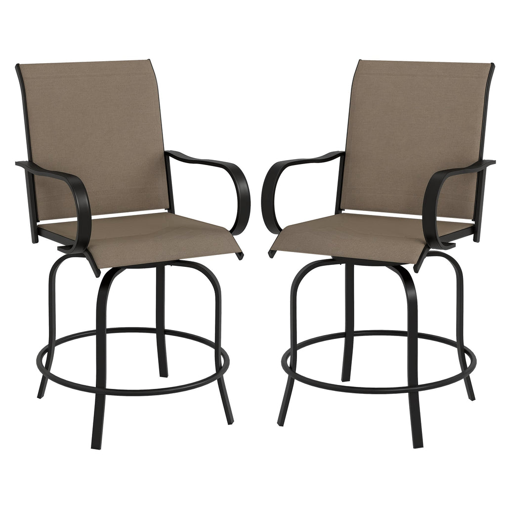 2-Piece Swivel Outdoor Bar Stools with Armrests, Tan