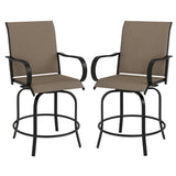 2-Piece Swivel Outdoor Bar Stools with Armrests, Tan