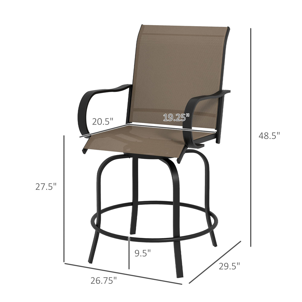 2-Piece Swivel Outdoor Bar Stools with Armrests, Tan