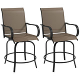 2-Piece Swivel Outdoor Bar Stools with Armrests, Tan