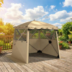 2 x 2 m Pop Up Gazebo with Awning, Sides, Mesh Windows & Carry Bag, Khaki