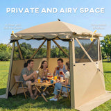 2 x 2 m Pop Up Gazebo with Awning, Sides, Mesh Windows & Carry Bag, Khaki