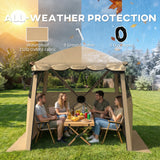 2 x 2 m Pop Up Gazebo with Awning, Sides, Mesh Windows & Carry Bag, Khaki