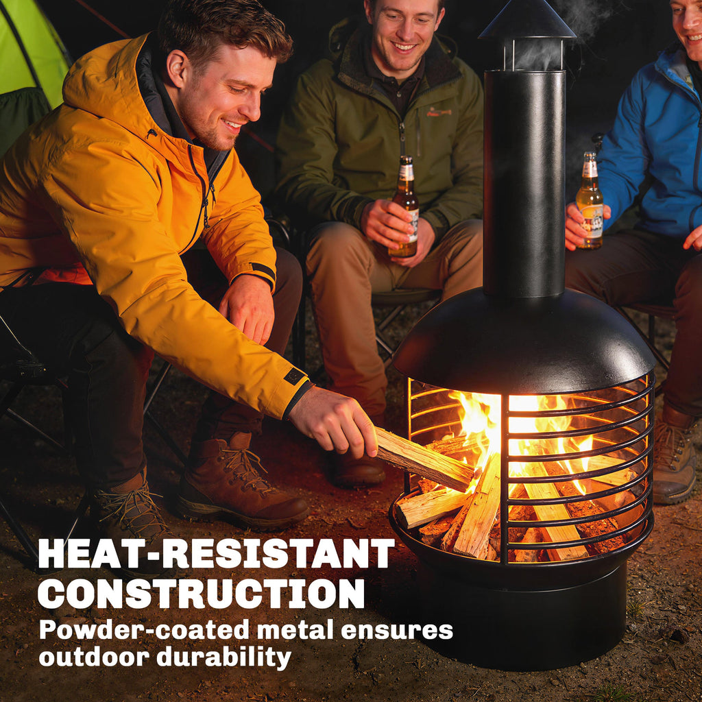 Chimney Fire Pit with Poker and Charcoal Grid, Black