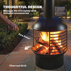 Chimney Fire Pit with Poker and Charcoal Grid, Black