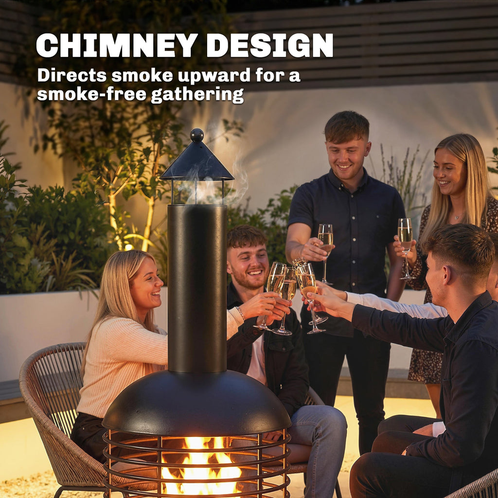 Chimney Fire Pit with Poker and Charcoal Grid, Black