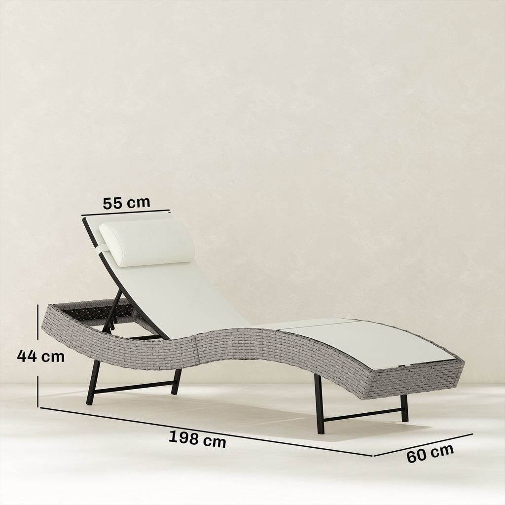 Rattan Sun Lounger with S-Shaped Seat and 5-Position Backrest, Cream White