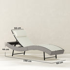 Rattan Sun Lounger with S-Shaped Seat and 5-Position Backrest, Cream White