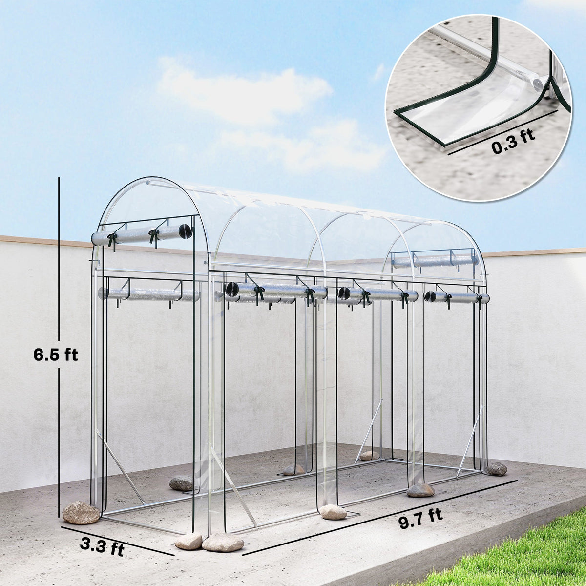 10' x 3' x 6.5' Walk-in Tunnel Greenhouse, Clear