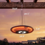 Electric Hanging Patio Heater with LED Light, 750/1500 W Infrared Heat & 24-Hour Timer