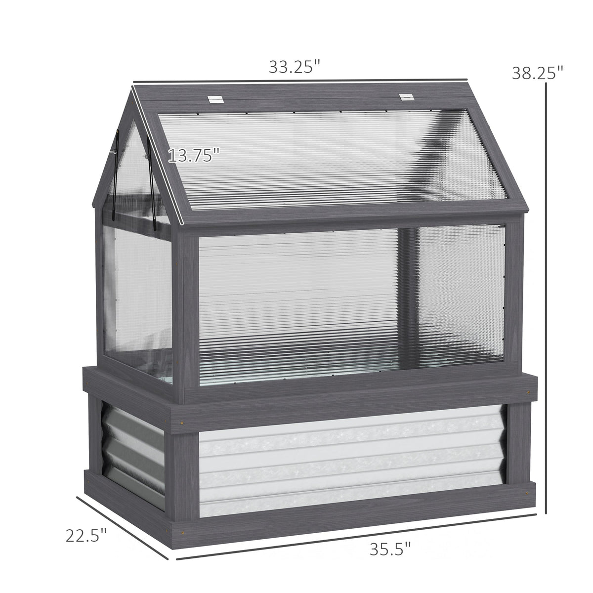 35.5" x 22.5" x 38.25" Raised Garden Bed Greenhouse, Gray