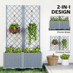 56.3" Self-Watering Planter Box with Trellis and Wheels, Gray