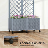 56.3" Self-Watering Planter Box with Trellis and Wheels, Gray