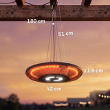 Hanging Patio Heater with LED Light, Touch & Remote, 1000/2000W IP65, Black