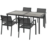 4 Seater Garden Dining Set with Stackable Armchairs, Grey