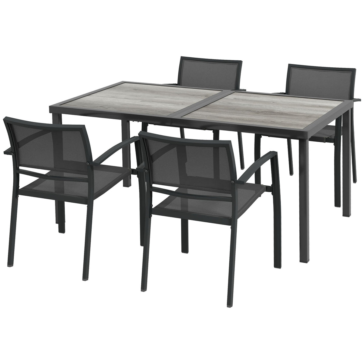 4 Seater Garden Dining Set with Stackable Armchairs, Grey