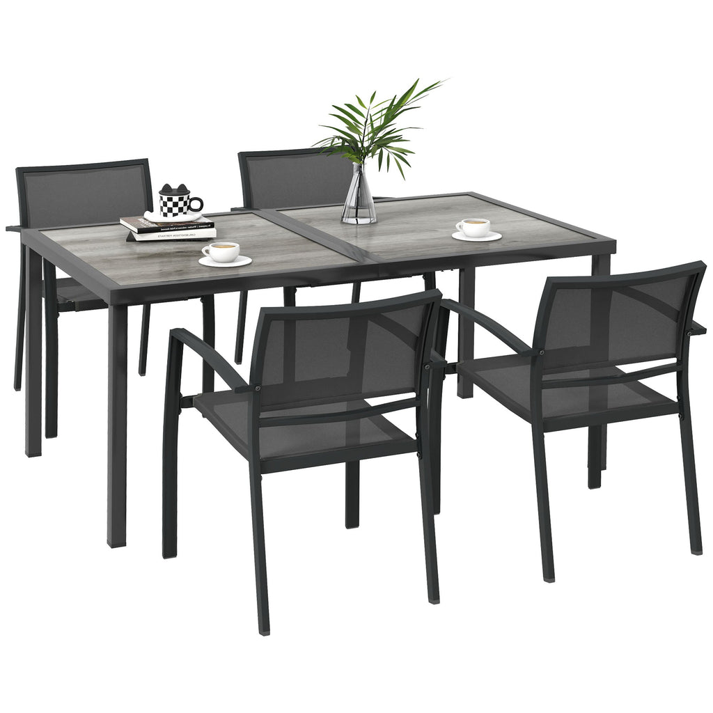 4 Seater Garden Dining Set with Stackable Armchairs, Grey