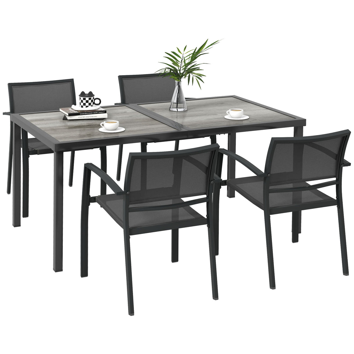 4 Seater Garden Dining Set with Stackable Armchairs, Grey