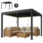 Louvered Pergola 3 x 3 m Dark Grey with Adjustable Roof, LED Lights & Remote