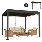 Louvered Pergola 3 x 3 m Dark Grey with Adjustable Roof, LED Lights & Remote