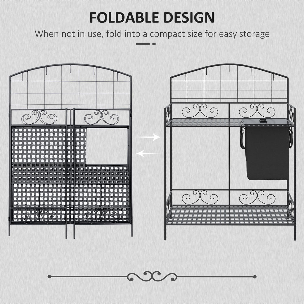 Folding Potting Bench Table with Storage Shelf, Flourishes