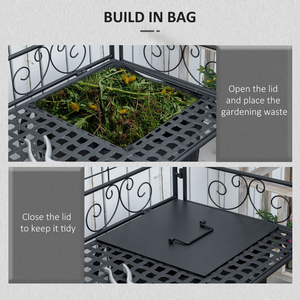 Folding Potting Bench Table with Storage Shelf, Flourishes