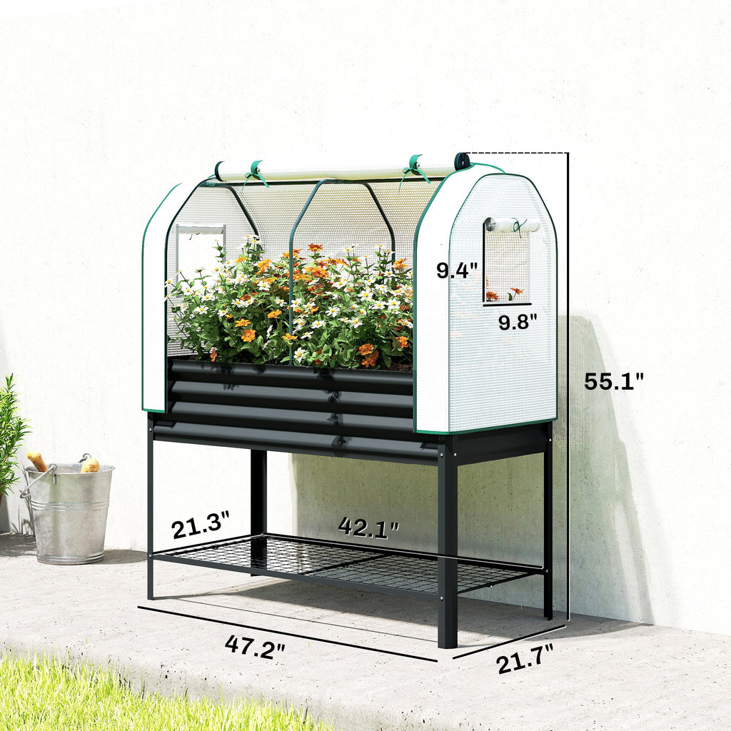 Galvanized Raised Garden Bed with Greenhouse Cover, Black