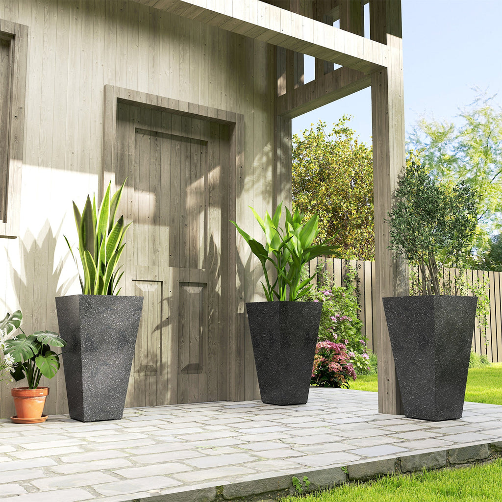 3-Piece 28" Tall Planters with Drainage Holes, Black
