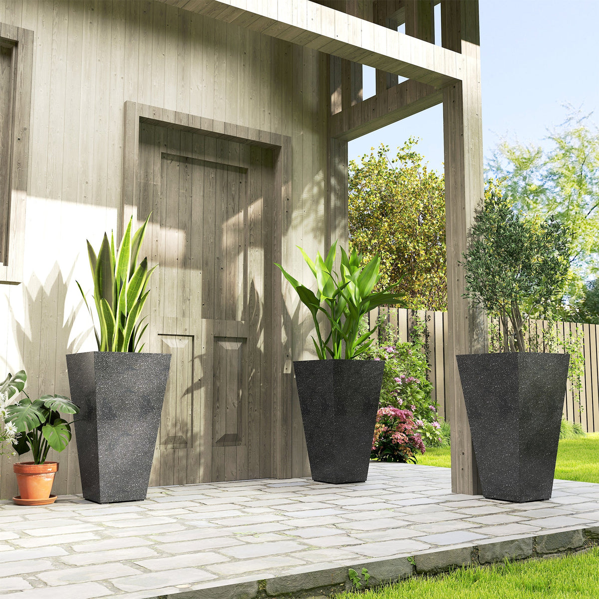 3-Piece 28" Tall Planters with Drainage Holes, Black