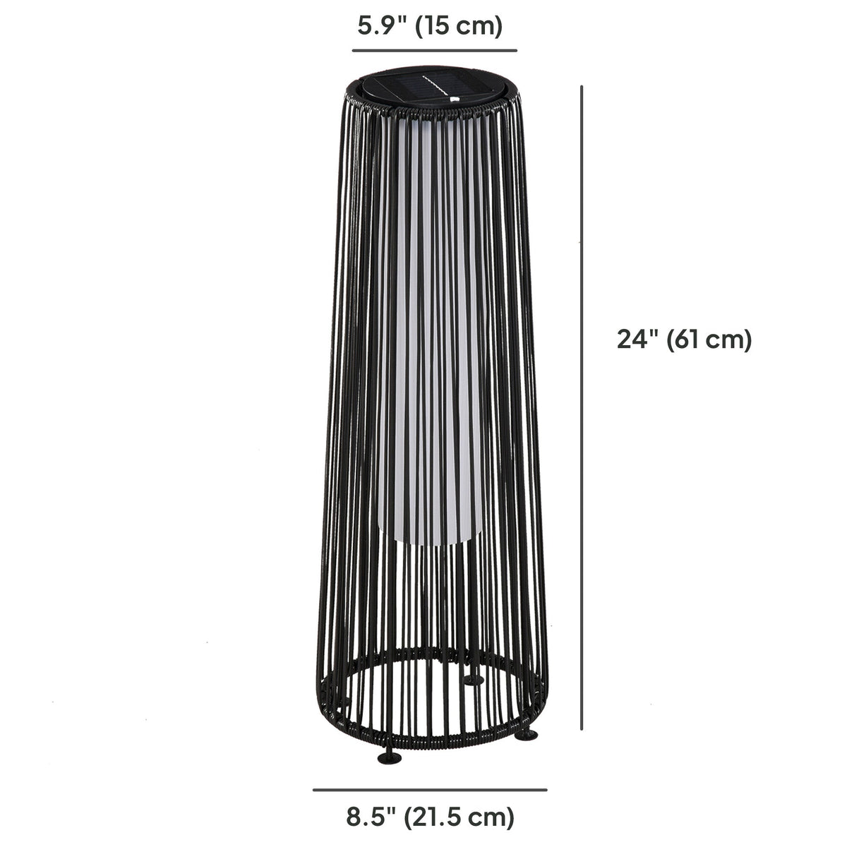 24" Wicker Solar Floor Lamp with Auto On/Off LED Lights, Black