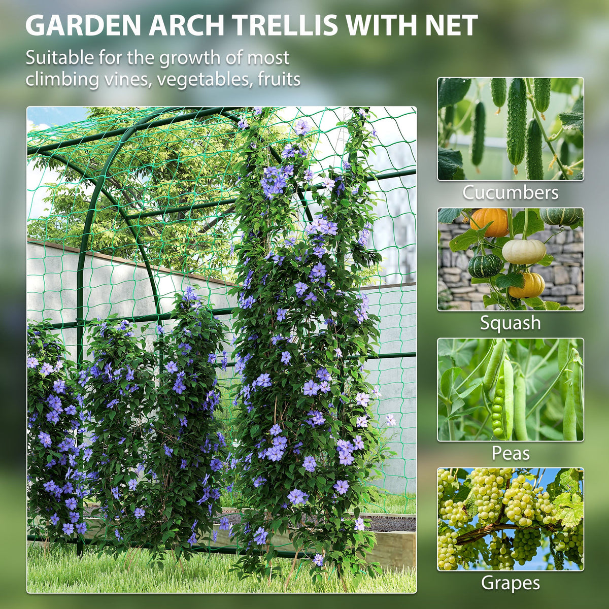 7.1FT Garden Arch Trellis with Climbing Net for Outdoor Plants