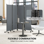 4 Panel Folding Room Divider with Lockable Wheels, Dark Grey