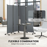 4 Panel Folding Room Divider with Lockable Wheels, Dark Grey