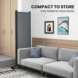 4 Panel Folding Room Divider with Lockable Wheels, Dark Grey