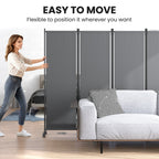 4 Panel Folding Room Divider with Lockable Wheels, Dark Grey